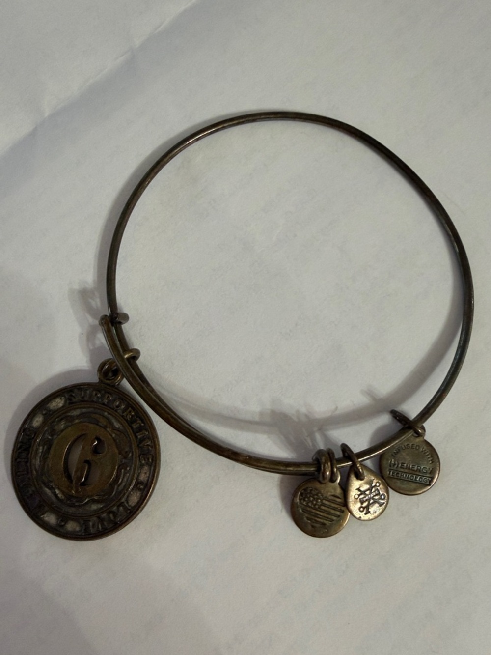 Vintage Brass Alex & Ani Brass Bracelet with Number 6 - Supportive, Love & Heal